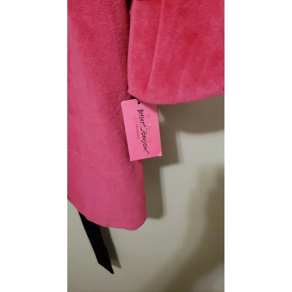 Betsey Johnson Boujie Plush Velour Pink Black Robe - Picture 8 of 12